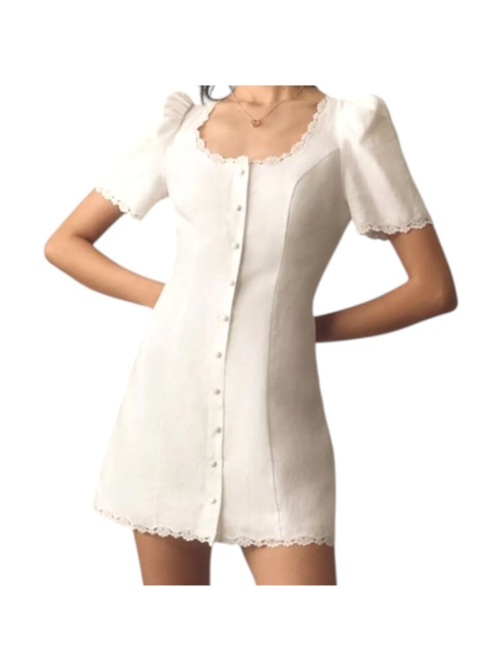 Reformation Anabella White Linen Mini Dress Size 8 Short Sleeve Fully-Lined - Picture 3 of 8